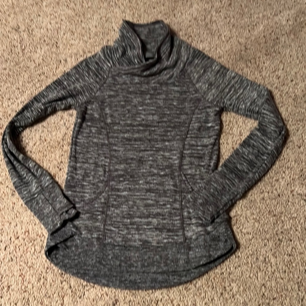 Athleta Marled Gray Stowe Pullover, Mock Neck Pullover